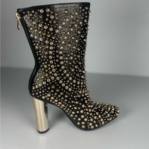 Azalea Wang “Farid” Studded Black and Gold Ankle Boots